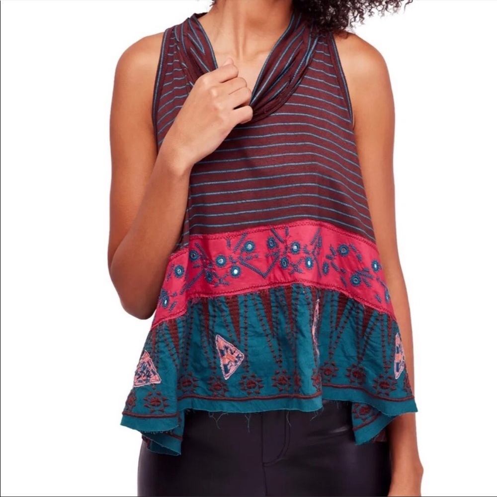 Free People North South Tank  Boho Embellished M